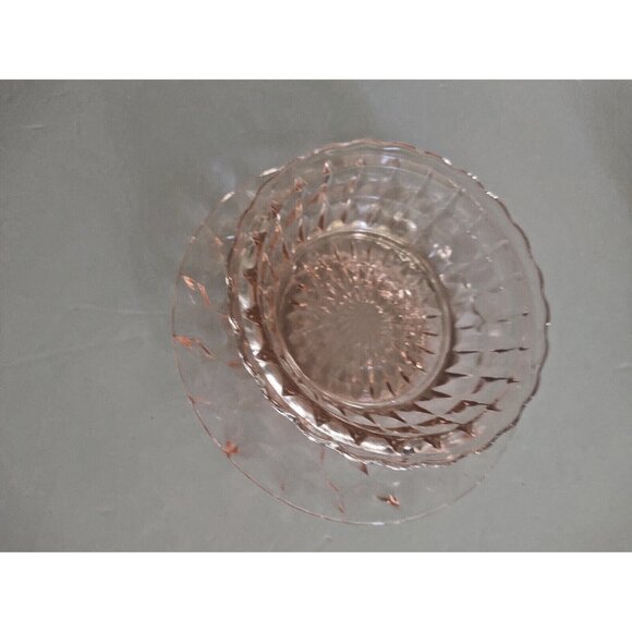 Jeannette Pink WINDSOR DIAMOND 4 1/2 Inch FRUIT BOWL & 6" Under Plate - Picture 10 of 10